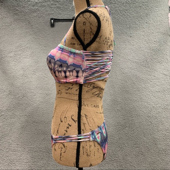 Victoria’s Secret Strappy Swimsuit Bikini Set Hottie Cheeky Pink Blue Tie Dye M - Picture 3 of 11